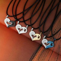 [2 pcs] Kalung Pria & Wanita (Pasangan/Couple)Liontin Hati Hitam Perak