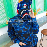 jaket bape hoodie biru import