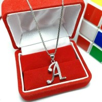 Kalung + liontin inisial huruf silver 925 lapis emas putih