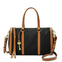 Tas Fossil Kendall Satchel Black Canvas trimmed leather SIZE L