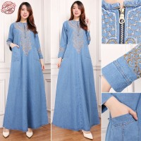 Jual Maxi Dress Jumbo Jeans Aurelia Gamis Bordir Murah