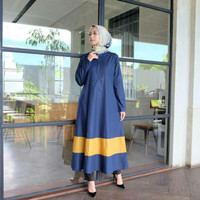 Gamis Resleting depan / Baju wanita busui / Hijab : Abila Dress navy