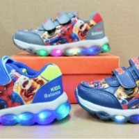 SEPATU ANAK SPIDERMAN SUPERHERO IMPORT MURAH LAMPU LED