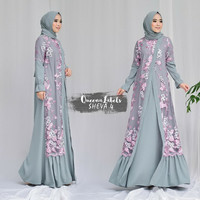 gamis pesta glamour long cardi brokat mix ity crepe