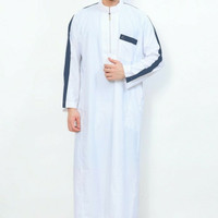 Baju Gamis Pria / Muslim /Jubah Al-Aqsa AL-ISRA PUTIH LIST HIJAU TUA