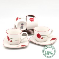 Cangkir Set Keramik Motif BUNGA / Cangkir Teh / Cangkir Kopi / Saucer