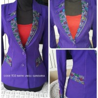 Setelan baju blazer/Blazer batik wanita warna ungu gandaria kode 910