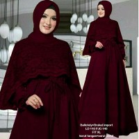 Murah banget A160318 MAXI GAMIS SYARI OLIVIA CAPE BRUKAT MAROON