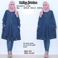 Grosir baju atasan muslim wanita gemuk blouse jeans muslimah Terlaris