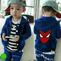 Baju Setelan Jaket 3in1 Anak Laki-Laki/Cowok -Set New Polo Spider BLUE