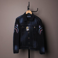 Jaket Denim Jeans A Bathing Ape Bape Embroidery Mirror 1:1 Original