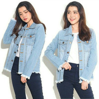 szz Fringe medium overesized light blue / pakaian jaket jeans wanita
