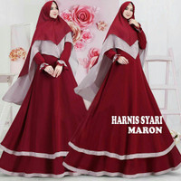 Jual READY BAJU BUSANA MUSLIM GAMIS HARNIS SYARI MAROON BERGO ANTEM Murah