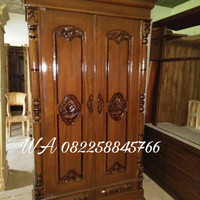 FREE ONGKIR! Lemari Almari Pakaian 2 Pintu Kayu Jati Murah Ukir Jepara