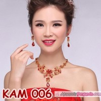 Jual Kalung Anting Pesta Merah L Aksesoris Pengantin Wanita Modern-Kam