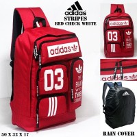 tas ransel adidas stripes merah check putih free raincover . bola