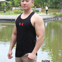 Singlet Tank Top Olahraga Gym Fitness Pria Under Armourr Hitam 6206