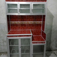 Lemari Rak Piring 3 Pintu Super Aluminium Keramik Merah Cantik Murah