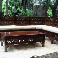 kursi tamu sudut ukiran minimalis jati - furniture - meja makan