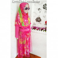 BAJU MUSLIM ANAK LS GAMIS HIJAB LOVERS BROKAT (BAHAN POLYSTER)