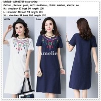 Jual Midi Mini Dress Etnik Wanita Korea Import White Blue Putih Biru Lengan Murah