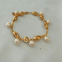 Gelang Rantai Oval Warna Gold Emas Mutiara Air Tawar Lombok