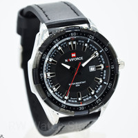 Jam Tangan pria/cowok merk Naviforce 9056 Original Tanggal aktif kulit