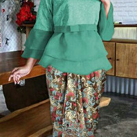 Baju Muslim Setelan Kebaya Rok Batik Motif Cantik Dewi Set Tosca