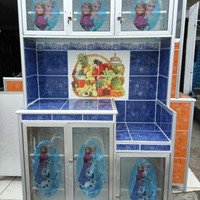 Rak Piring 3 Pintu Full Stiker Kartun Frozen Super Aluminium Keramik