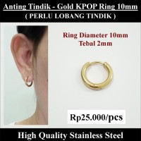 Anting Tindik Cowok Pria - Gold KPOP Ring 10mm