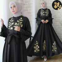 Baju Muslim Wanita Gamis Set Motif Balotelli Maxi Holla Hitam Terbaru