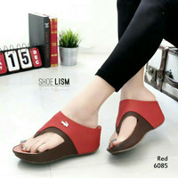 wedges crocodile merah heels sandal sendal jepit hak tinggi wanita
