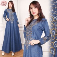 Jual Maxi Dress Elena Gamis Jeans Bordir Wanita Murah