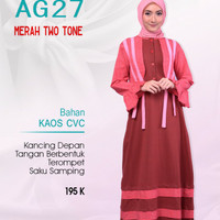 Alnita Gamis Kaos CVC Adem AG 27 Merah Kombinasi Busui Rompi Tempel