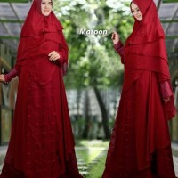 FASHION WANITA DAN PRIA BUSANA MUSLIM SYARI KHALISA MAROON MARUN GAMIS