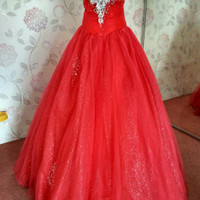 Gaun Pengantin Ballgown Merah Crystal Second