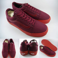 Sepatu Kets Vans Old Skool Pop Lite Maroon Sole Red Marun Merah