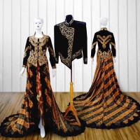 Kebaya Pengantin Akad Resepsi Bludru Batik Modern Set Hitam Emas