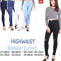 Celana jeans JSK wanita sobek lutut highwaist stretch size 27-30