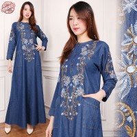 Jual Maxi Dress Luna Gamis Jeans Bordir Murah
