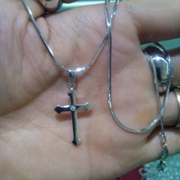 Kalung+Liontin Dewasa Perak Silver925 Asli Lapis Emas Putih Salib Mata