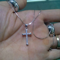 Kalung+Liontin Dewasa Perak/Silver925 Asli Lapis Emas Putih Salib