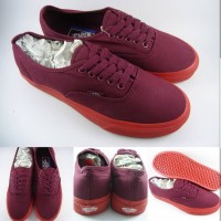 Sepatu Kets Vans Authentic Canvas Pop Lite Maroon Sole Red Marun Merah