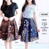 Jual SEVN699 - DRESS PESTA BATIK MODERN DRESS KANTOR ETNIK FLARE LACE MIDI Murah
