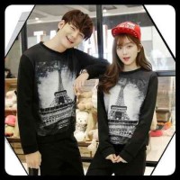 lt2 kaos couple / baju couple lengan panjang murah paris hitam