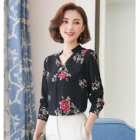 Baju Atasan Blouse Tunik 2 Black Peony Flower (XL) Import Original