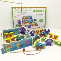 Mainan Edukasi Anak Three Dimensional Fishing Game Pancingan Kayu Ikan