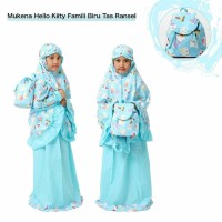 mukena murah Mukena Anak Hello Kitty Family Biru XL Tas Ransel