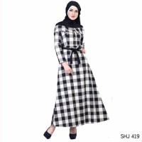 terbaru Baju Gamis Casual Bahan Katun motif Kotak