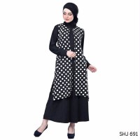 terbaru Baju Muslim Wanita Bahan Jersey Polkadot Hitam Putih